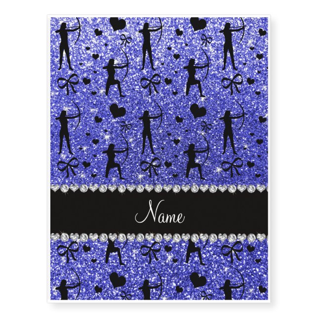 Custom name neon blue glitter archery temporary tattoos (Front)