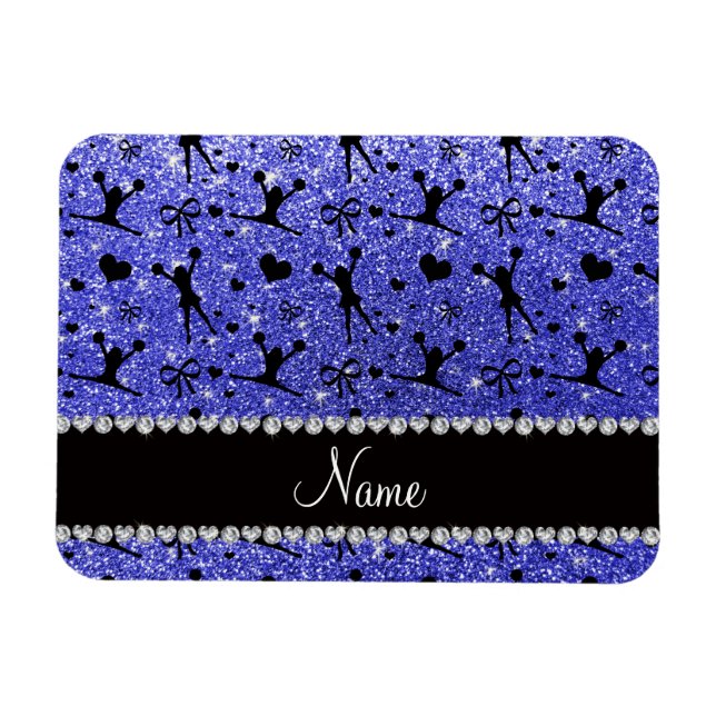 Custom name neon blue glitter cheerleading magnet (Horizontal)