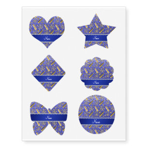 Custom name neon blue glitter gold lipstick temporary tattoos