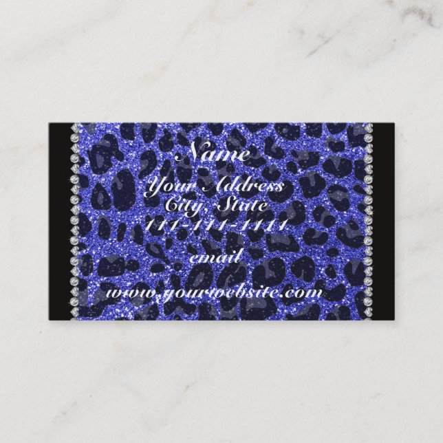 Custom name neon blue glitter leopard print business card (Front)