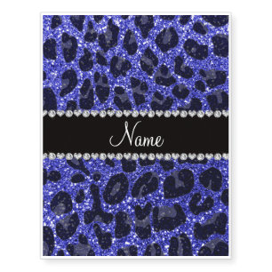 Custom name neon blue glitter leopard print temporary tattoos