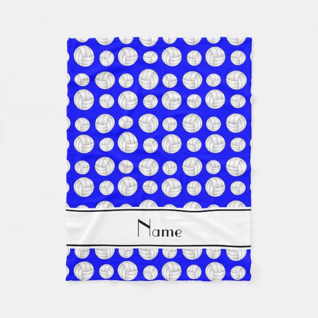 Custom name neon blue volleyballs fleece blanket (Front)