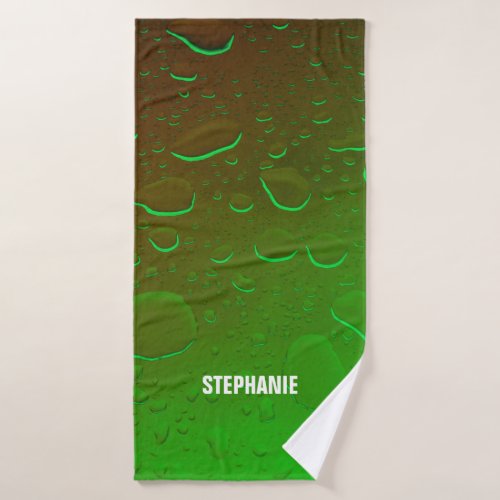 Custom Name Neon Green Ombre Water Abstract Art Bath Towel