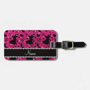 Custom name neon hot pink glitter ballroom dancing luggage tag