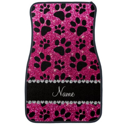 Custom Name Neon Hot Pink Glitter Hot Pink Stripe Car Floor Mat