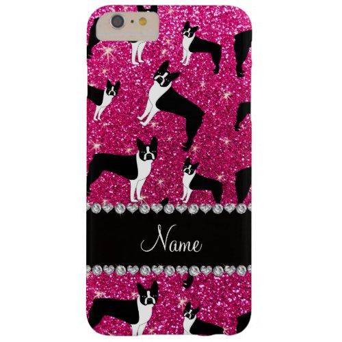 Custom name neon hot pink glitter boston terrier barely there iPhone 6 plus case