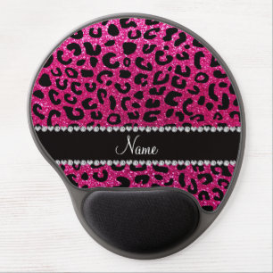 Custom name neon hot pink glitter cheetah print gel mouse pad