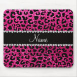 Custom Name Neon Hot Pink Glitter Cheetah Print Mouse Pad at Zazzle