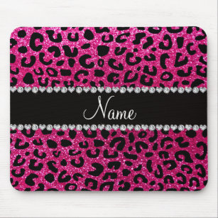 Custom name neon hot pink glitter cheetah print mouse pad