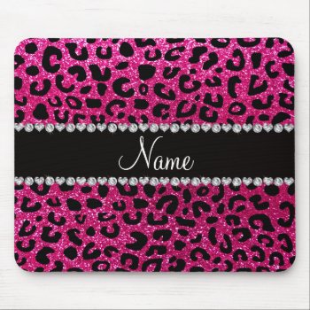 Custom Name Neon Hot Pink Glitter Cheetah Print Mouse Pad by Brothergravydesigns at Zazzle