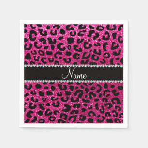 Custom name neon hot pink glitter cheetah print napkins