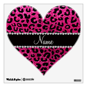 Custom name neon hot pink glitter cheetah print wall decal