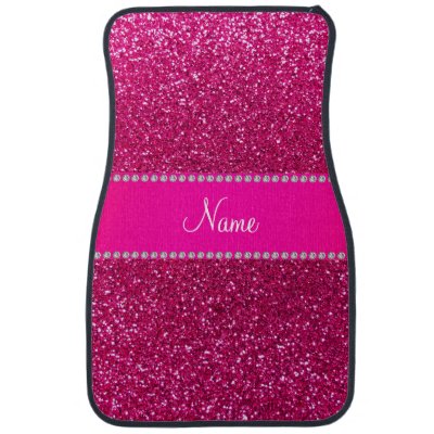 Custom Name Neon Hot Pink Glitter Hot Pink Stripe Car Floor Mat