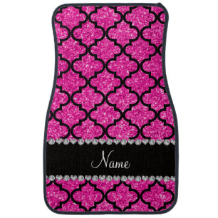 Custom name neon hot pink glitter moroccan car mat
