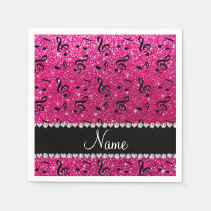 Custom name neon hot pink glitter music notes napkins