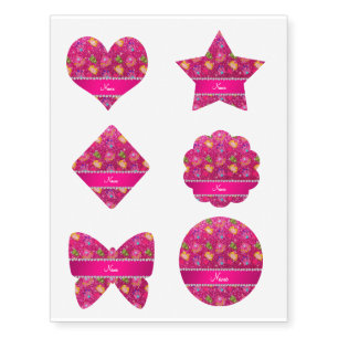 Custom name neon hot pink glitter princess frogs temporary tattoos