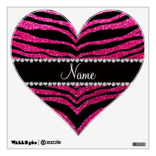 Custom name neon hot pink glitter tiger stripes wall sticker