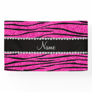 Custom name neon hot pink glitter zebra diamonds banner