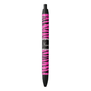 Custom name neon hot pink glitter zebra diamonds black ink pen