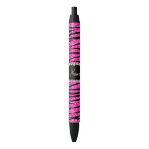 Custom name neon hot pink glitter zebra diamonds pen