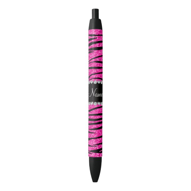 Custom name neon hot pink glitter zebra diamonds pen (Front Vertical)