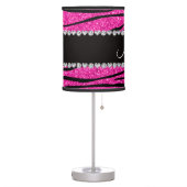 Custom name neon hot pink glitter zebra diamonds table lamp (Left)