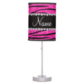 Custom name neon hot pink glitter zebra diamonds table lamp (Front)