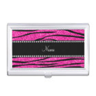 Custom name neon hot pink glitter zebra stripes