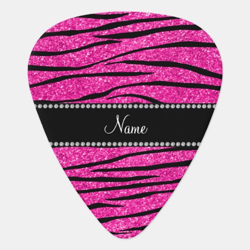 Custom name neon hot pink glitter zebra stripes guitar pick