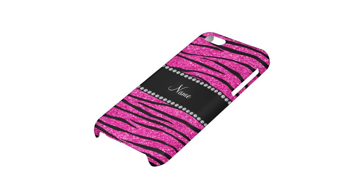 Custom name neon hot pink glitter zebra stripes iPhone 5C covers | Zazzle