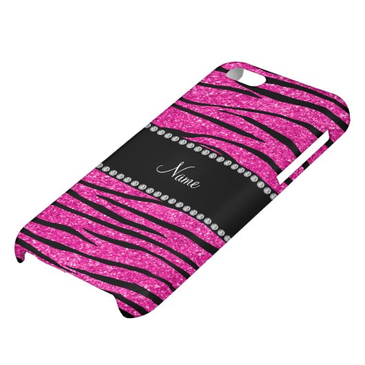 Custom name neon hot pink glitter zebra stripes iPhone case (Bottom)