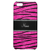 Custom name neon hot pink glitter zebra stripes iPhone case (Back)