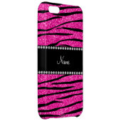 Custom name neon hot pink glitter zebra stripes iPhone case (Back Right)