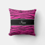 Custom Name Neon Hot Pink Glitter Zebra Stripes Throw Pillow at Zazzle
