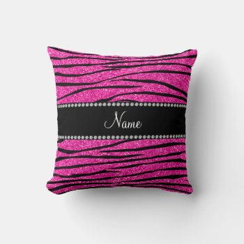 Custom Name Neon Hot Pink Glitter Zebra Stripes Throw Pillow by Brothergravydesigns at Zazzle