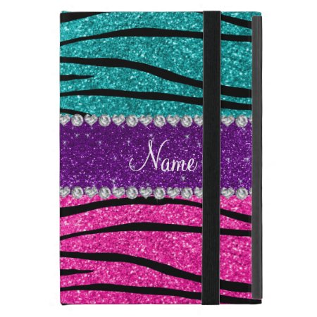 Custom Name Neon Hot Pink Turquoise Zebra Stripes Cover For Ipad Mini
