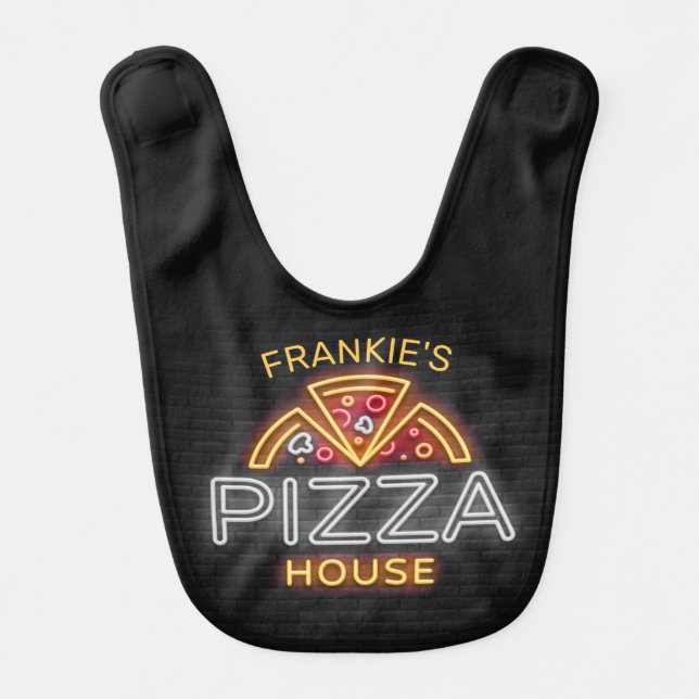 Custom NAME Neon Italian Pizzeria Pizza House Baby Bib (Front)