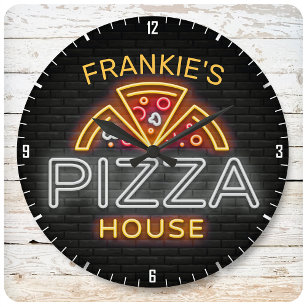 Custom NAME Neon Italian Pizzeria Pizza House Large Clock