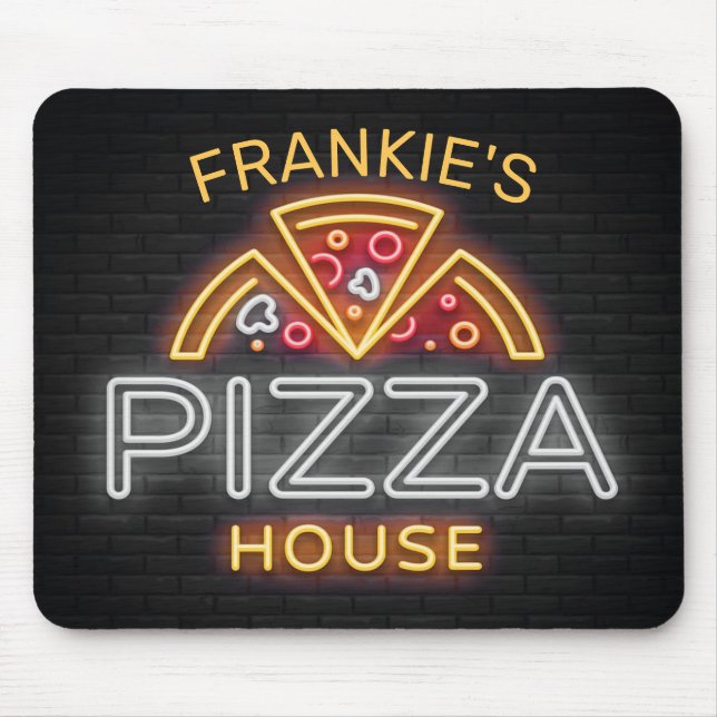 Custom NAME Neon Italian Pizzeria Pizza House Mouse Pad (Front)