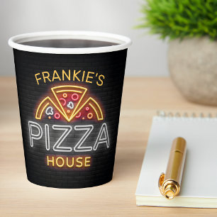 Custom NAME Neon Italian Pizzeria Pizza House Paper Cups
