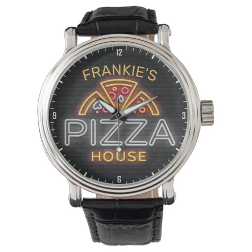 Custom NAME Neon Italian Pizzeria Pizza House Watch
