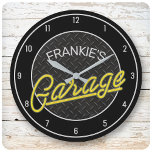 Custom NAME Neon Look Diamond Plate Garage Tools Large Clock<br><div class="desc">Custom NAME Neon Look Diamond Plate Garage Tools Large Clock</div>