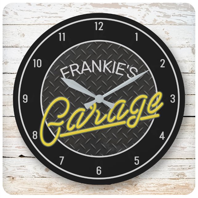 Custom NAME Neon Look Diamond Plate Garage Tools Large Clock (Creator Uploaded)