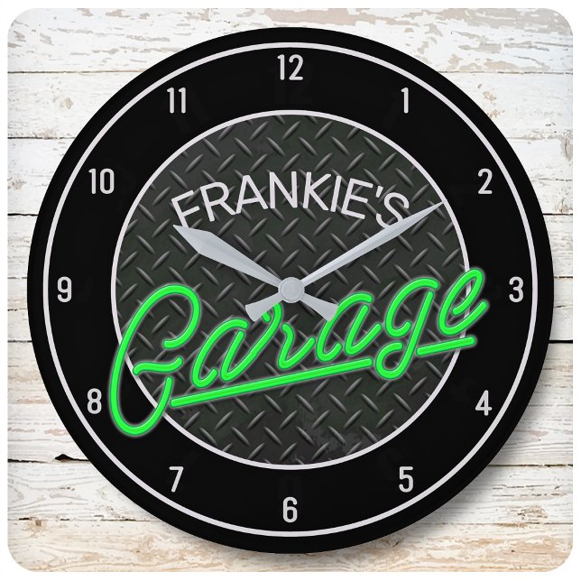 Custom NAME Neon Look Diamond Plate Garage Tools Large Clock (Creator Uploaded)