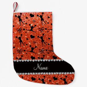Custom name neon orange glitter cheerleading small christmas stocking