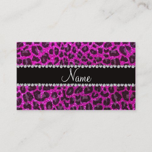 Custom name neon pink glitter leopard print calling card