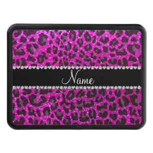 Custom name neon pink glitter leopard print tow hitch cover