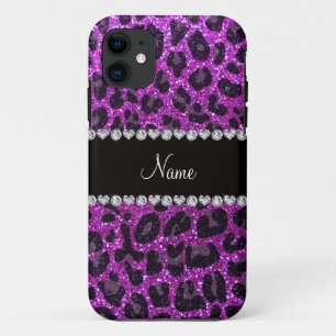 Custom name neon purple glitter leopard print iPhone 11 case