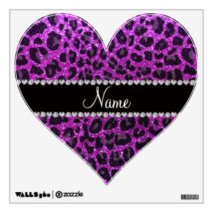 Custom name neon purple glitter leopard print wall sticker