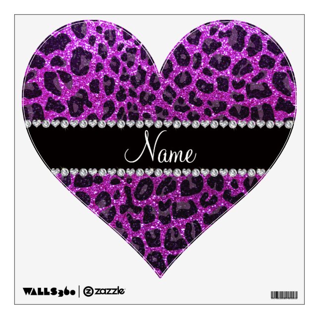 Custom name neon purple glitter leopard print wall sticker (Front)